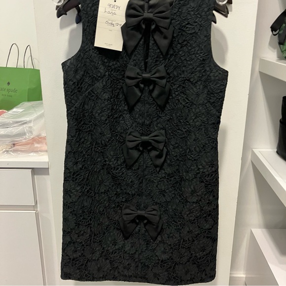 kate spade - $498 Black Sleeveless Lace Sheath Mini Dress w/ Bow Appliqués, 12 - Picture 2 of 15